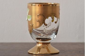 ベネチアンガラス　ムラノ　金彩グラス　花図グラス　2点セット(コップ、タンブラー)(R-045995)