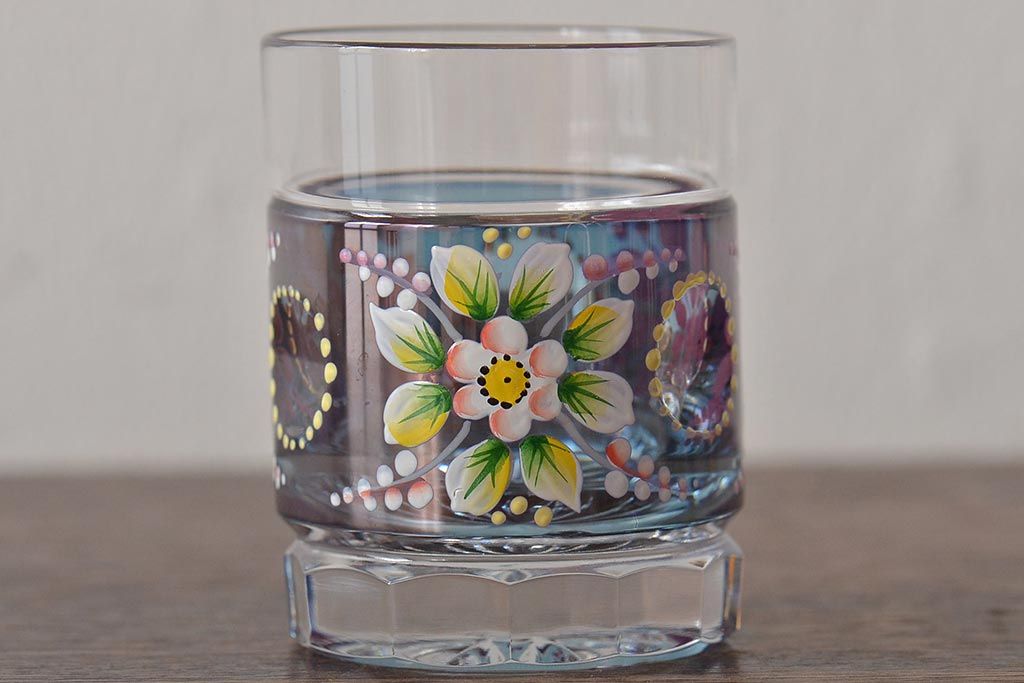 ベネチアンガラス　ムラノ　金彩グラス　花図グラス　2点セット(コップ、タンブラー)(R-045995)