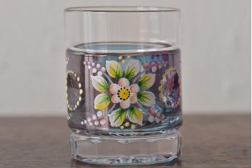 ベネチアンガラス　ムラノ　金彩グラス　花図グラス　2点セット(コップ、タンブラー)(R-045995)