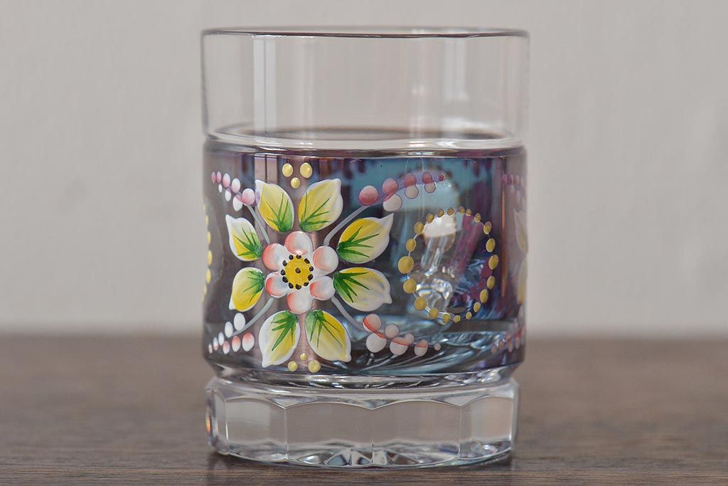 ベネチアンガラス　ムラノ　金彩グラス　花図グラス　2点セット(コップ、タンブラー)(R-045995)