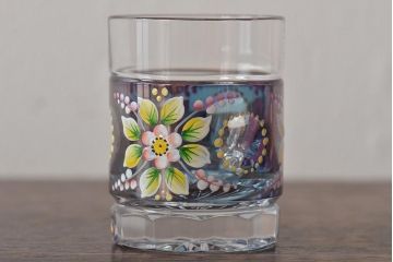 ベネチアンガラス　ムラノ　金彩グラス　花図グラス　2点セット(コップ、タンブラー)(R-045995)