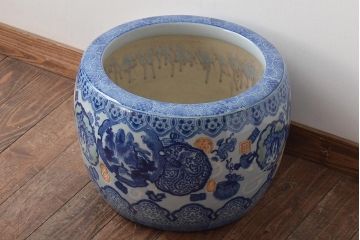 アンティーク雑貨　大正〜昭和初期　宝尽しの図　瀬戸火鉢(鉢カバー)(R-045996)