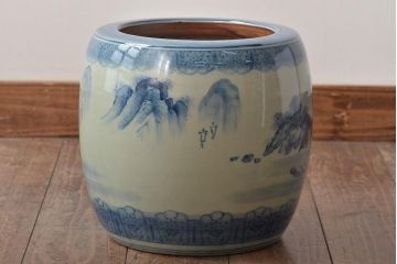 アンティーク雑貨　大正〜昭和初期　山水・風景の図　瀬戸火鉢(鉢カバー)(R-045997)