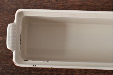 Le Creuset　ル・クルーゼ　オレンジ・テリーヌレクタ32cm　　ホワイト・琺瑯キャセロール　2点セット(ホーロー、鍋、ココット、両手鍋)(R-046001)