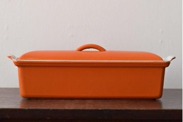 Le Creuset　ル・クルーゼ　オレンジ・テリーヌレクタ32cm　　ホワイト・琺瑯キャセロール　2点セット(ホーロー、鍋、ココット、両手鍋)(R-046001)