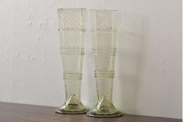 イタリア　ベネチアンガラス　八角形　グリーン　緑　グラス2客セット(コップ、ペアグラス、ヴェネチアングラス)(R-046002)
