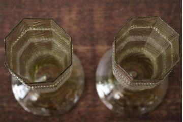 イタリア　ベネチアンガラス　八角形　グリーン　緑　グラス2客セット(コップ、ペアグラス、ヴェネチアングラス)(R-046002)