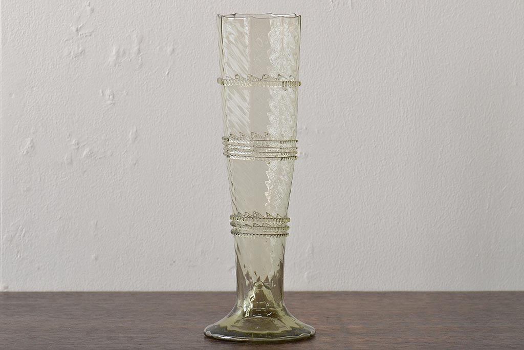 イタリア　ベネチアンガラス　八角形　グリーン　緑　グラス2客セット(コップ、ペアグラス、ヴェネチアングラス)(R-046002)