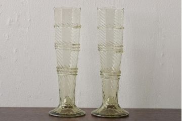 イタリア　ベネチアンガラス　八角形　グリーン　緑　グラス2客セット(コップ、ペアグラス、ヴェネチアングラス)(R-046003)