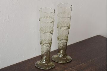 イタリア　ベネチアンガラス　八角形　グリーン　緑　グラス2客セット(コップ、ペアグラス、ヴェネチアングラス)(R-046003)