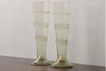 イタリア　ベネチアンガラス　八角形　グリーン　緑　グラス2客セット(コップ、ペアグラス、ヴェネチアングラス)(R-046003)