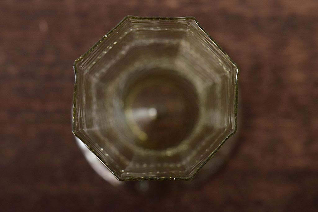 イタリア　ベネチアンガラス　八角形　グリーン　緑　グラス2客セット(コップ、ペアグラス、ヴェネチアングラス)(R-046003)