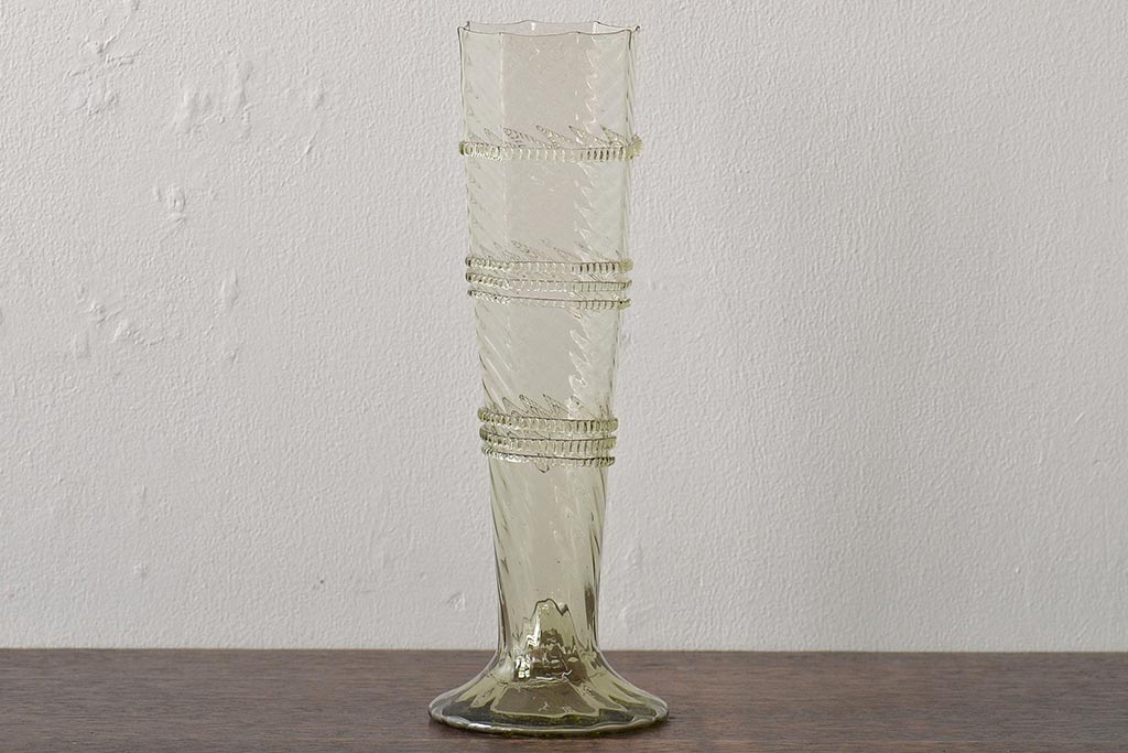 イタリア　ベネチアンガラス　八角形　グリーン　緑　グラス2客セット(コップ、ペアグラス、ヴェネチアングラス)(R-046003)