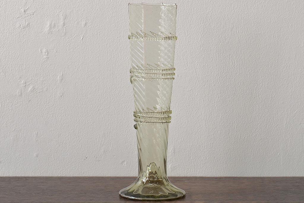 イタリア　ベネチアンガラス　八角形　グリーン　緑　グラス2客セット(コップ、ペアグラス、ヴェネチアングラス)(R-046003)