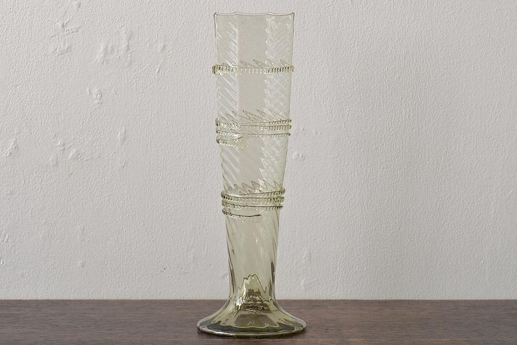 イタリア　ベネチアンガラス　八角形　グリーン　緑　グラス2客セット(コップ、ペアグラス、ヴェネチアングラス)(R-046003)