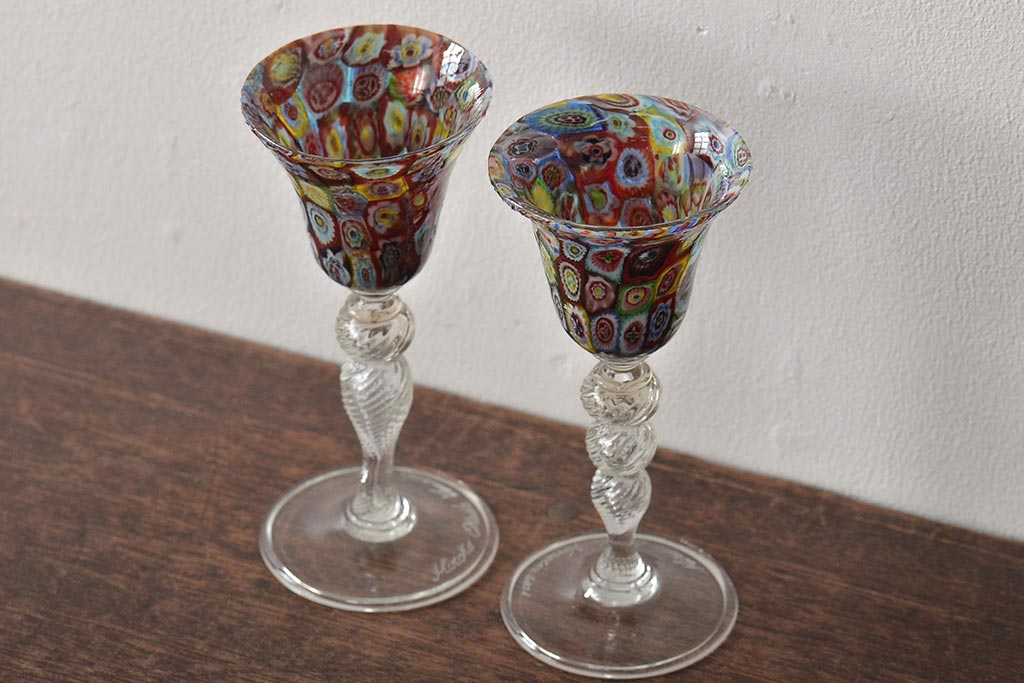 イタリア　ベネチアンガラス　ワイングラス　2客セット(ペアグラス、ヴェネチアングラス)(R-046005)