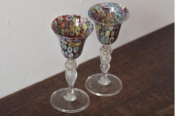 イタリア　ベネチアンガラス　ワイングラス　2客セット(ペアグラス、ヴェネチアングラス)(R-046005)