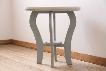 アンティーク家具　昭和中期　当店ペイント　大理石天板付き　丸みのあるフォルムとペイントカラーが可愛らしいサイドテーブル(ラウンドテーブル)(R-046008)