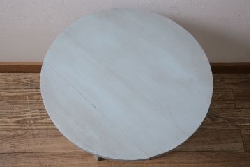 アンティーク家具　昭和中期　当店ペイント　大理石天板付き　丸みのあるフォルムとペイントカラーが可愛らしいサイドテーブル(ラウンドテーブル)(R-046008)