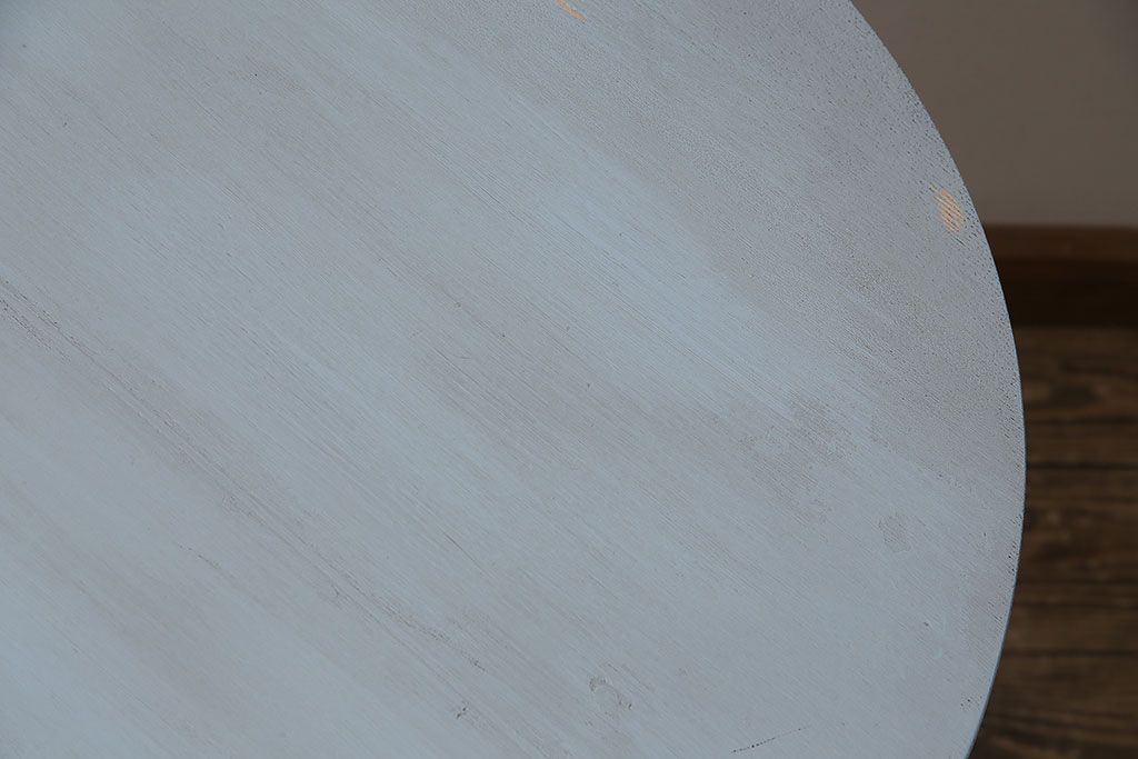 アンティーク家具　昭和中期　当店ペイント　大理石天板付き　丸みのあるフォルムとペイントカラーが可愛らしいサイドテーブル(ラウンドテーブル)(R-046008)