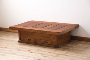 中古　民芸家具　ケヤキ材　和の風情を感じる関西火鉢(囲炉裏、長火鉢、座卓、ローテーブル)(R-046014)