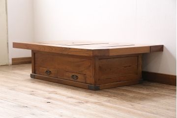 中古　民芸家具　ケヤキ材　和の風情を感じる関西火鉢(囲炉裏、長火鉢、座卓、ローテーブル)(R-046014)