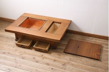 中古　民芸家具　ケヤキ材　和の風情を感じる関西火鉢(囲炉裏、長火鉢、座卓、ローテーブル)(R-046014)