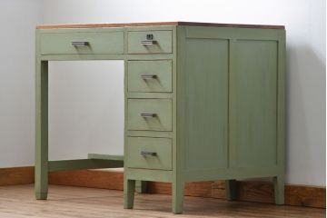 レトロ家具　小振りでかわいいペイントデスク(片袖机)(R-046036)