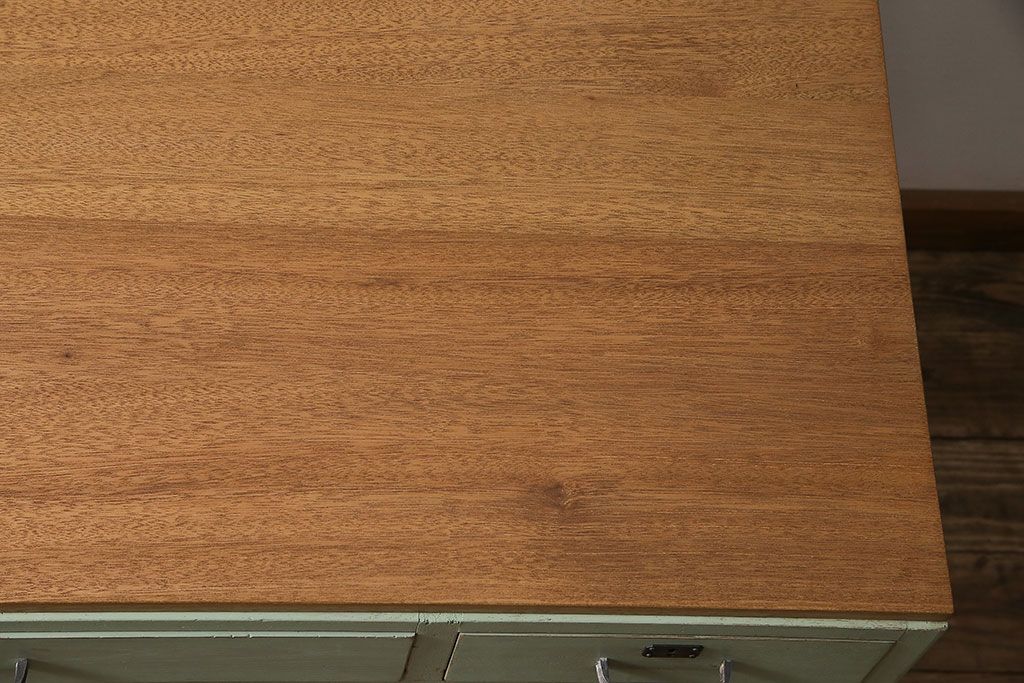 レトロ家具　小振りでかわいいペイントデスク(片袖机)(R-046036)