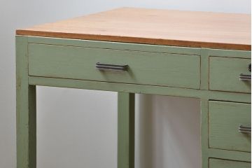 レトロ家具　小振りでかわいいペイントデスク(片袖机)(R-046036)