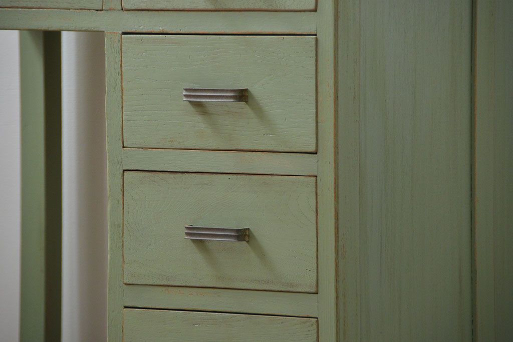レトロ家具　小振りでかわいいペイントデスク(片袖机)(R-046036)