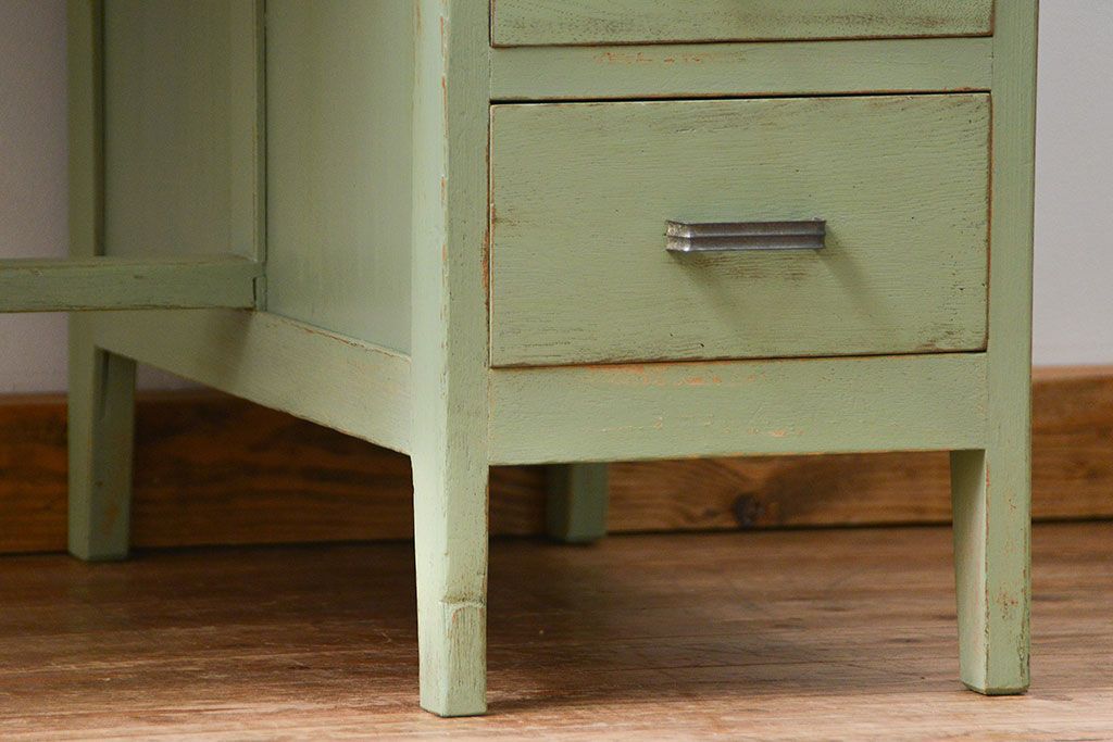 レトロ家具　小振りでかわいいペイントデスク(片袖机)(R-046036)