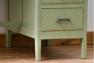 レトロ家具　小振りでかわいいペイントデスク(片袖机)(R-046036)