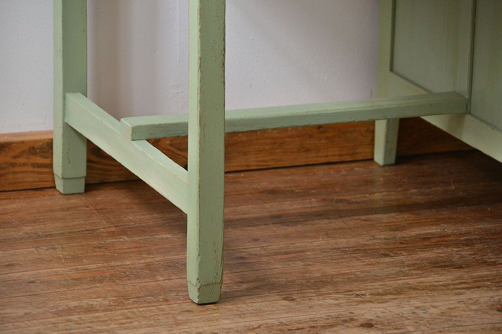 レトロ家具　小振りでかわいいペイントデスク(片袖机)(R-046036)