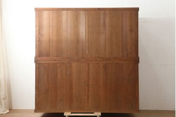 アンティーク家具　大正期　シンプルなつくりの重ね収納箪笥(水屋箪笥、キャビネット、食器棚、戸棚、夜具箪笥、布団箪笥)(R-046039)