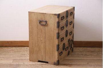 アンティーク家具　明治大正期　ストリップド(剥離)　総桐材　柔らかな木肌が魅力的な小箪笥(小物収納、引き出し)(R-046042)