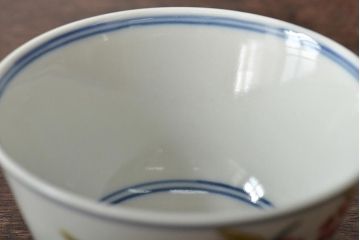 大明成化年製　花文色絵　茶碗5客セット(湯呑み、茶器、和食器)(R-046049)