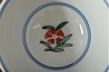 大明成化年製　花文色絵　茶碗5客セット(湯呑み、茶器、和食器)(R-046049)