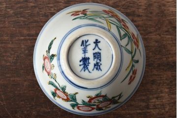 大明成化年製　花文色絵　茶碗5客セット(湯呑み、茶器、和食器)(R-046049)
