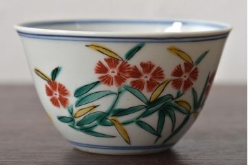 大明成化年製　花文色絵　茶碗6客セット(湯呑み、茶器、和食器)(R-046050)