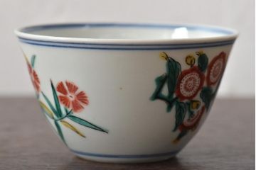 大明成化年製　花文色絵　茶碗6客セット(湯呑み、茶器、和食器)(R-046050)