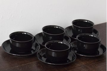 北欧　スウェーデン　BodaNova　ボダノバ　カップ&ソーサー5客セット(ブラック、洋食器)(R-046051)