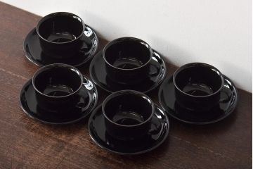 北欧　スウェーデン　BodaNova　ボダノバ　カップ&ソーサー5客セット(ブラック、洋食器)(R-046051)