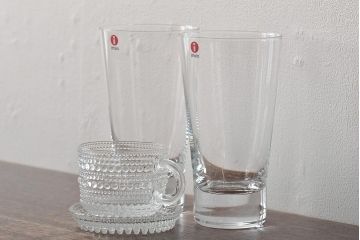 北欧　iittala　イッタラ　アールネ　グラス2客　カステヘルミ　カップ&ソーサー(洋食器)(R-046067)