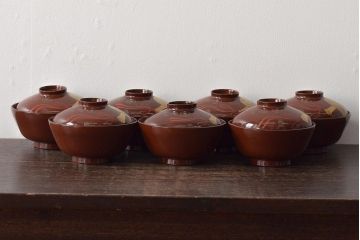 大正〜昭和初期　小槌蒔絵　木製椀7客(漆器、蓋付き椀、お椀)(R-046074)