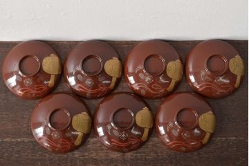 大正〜昭和初期　小槌蒔絵　木製椀7客(漆器、蓋付き椀、お椀)(R-046074)