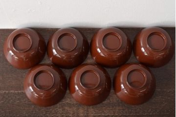 大正〜昭和初期　小槌蒔絵　木製椀7客(漆器、蓋付き椀、お椀)(R-046074)