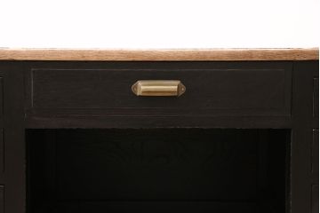 アンティーク家具　昭和初期　ストリップド(剥離)　栓材　バイカラーがおしゃれな戸棚付きの両袖机(文机、ローテーブル、センターテーブル)(R-046077)
