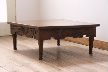 アンティーク家具　明治大正期　工芸家具　希少!梅の彫刻が見事なちゃぶ台(ローテーブル、座卓、折りたたみ)(R-046078)