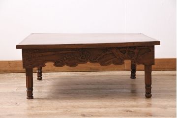 アンティーク家具　明治大正期　工芸家具　希少!梅の彫刻が見事なちゃぶ台(ローテーブル、座卓、折りたたみ)(R-046078)